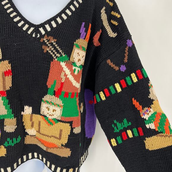 VTG BEREK Bergdorf Goodman New York Hand Knit Native American Themed Sweater M - Picture 2 of 8